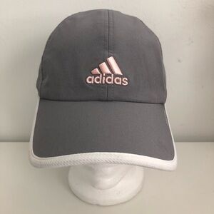 Adidas Gray and White Nylon Hat with Pink Embroidered Logo